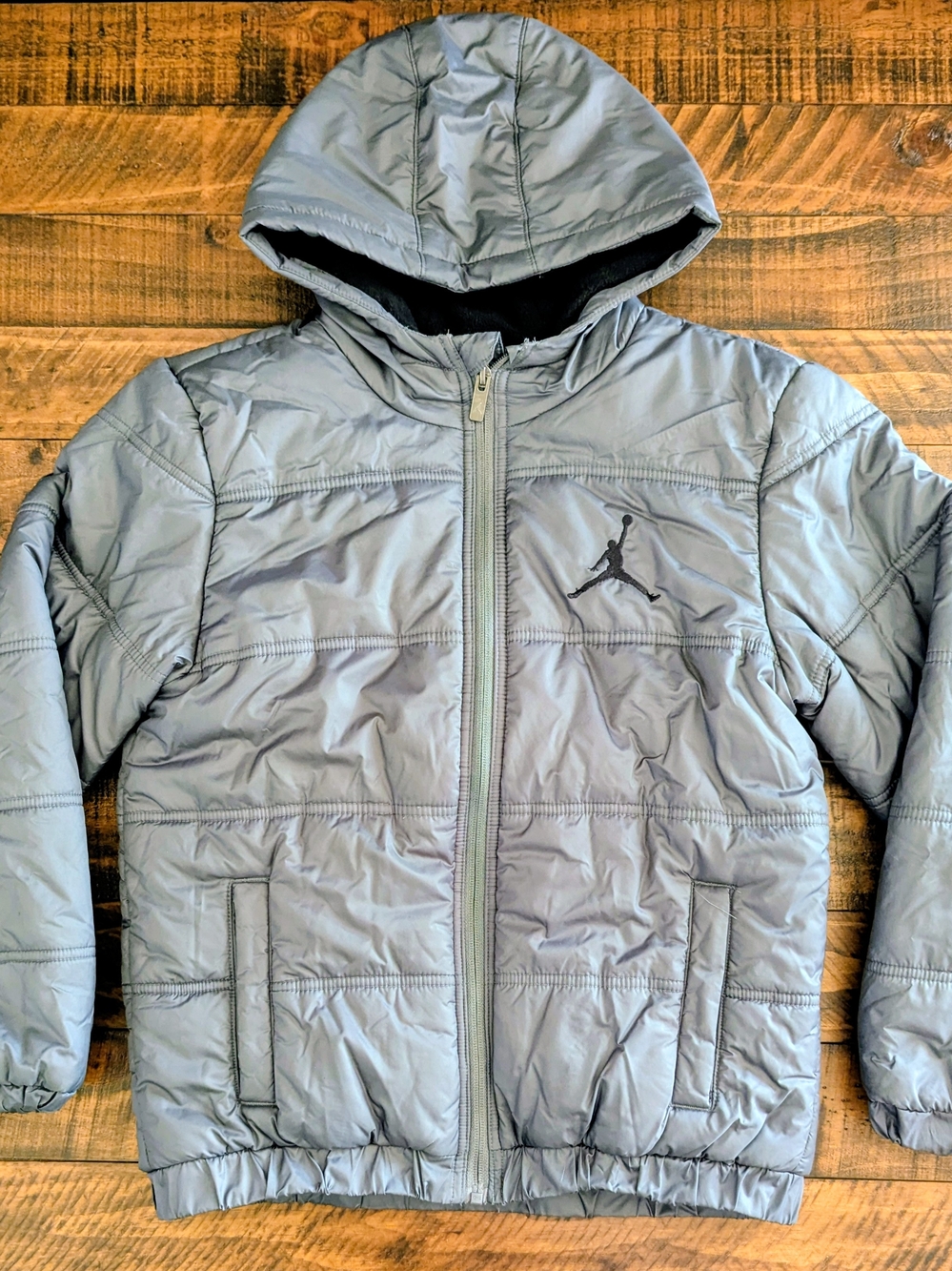 JORDAN Boys Jumpman Grey Puffer Jacket Hoodie Youth Size Large
